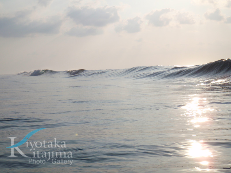 海 写真　朝日と波